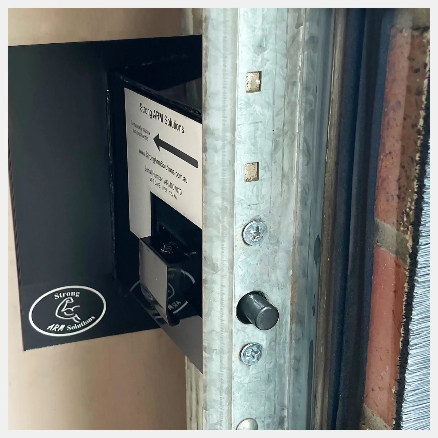 Strong Arm Solutions Deadbolt installed to Garage Door